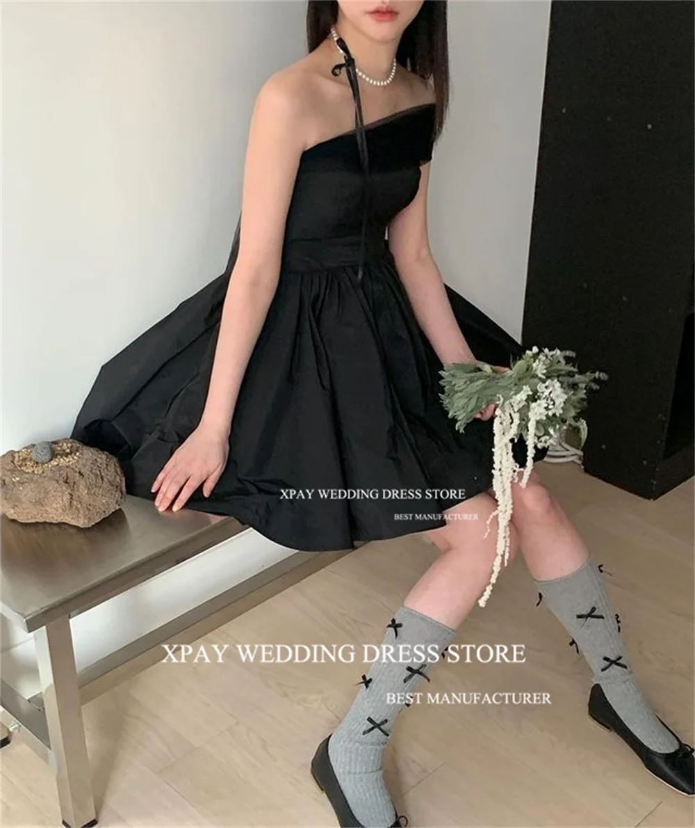 XPAY черное корейское короткое вечернее платье без бретелек на заказ свадебное для