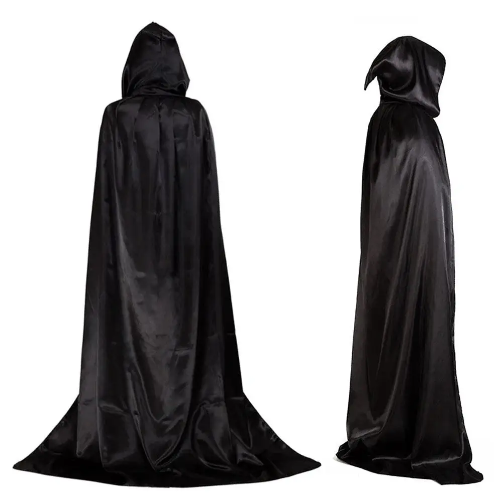 

Adult Halloween Velvet Cloak Cape Hooded Medieval Costume Witch Wicca Men Women Scary Costumes