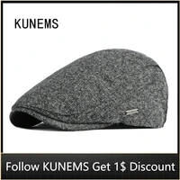 kunems retro newsboy hats for man casual wild berets boinas thickened warm dad caps solid cotton peaked cap gorros