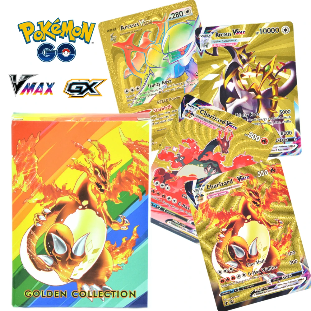 

New Anime 55 Piece Pokemon Card Pack Vmax Vstar GX Box Gold Charizard Set Letter Pikachu Kids Game Battle Collectible Card Gift