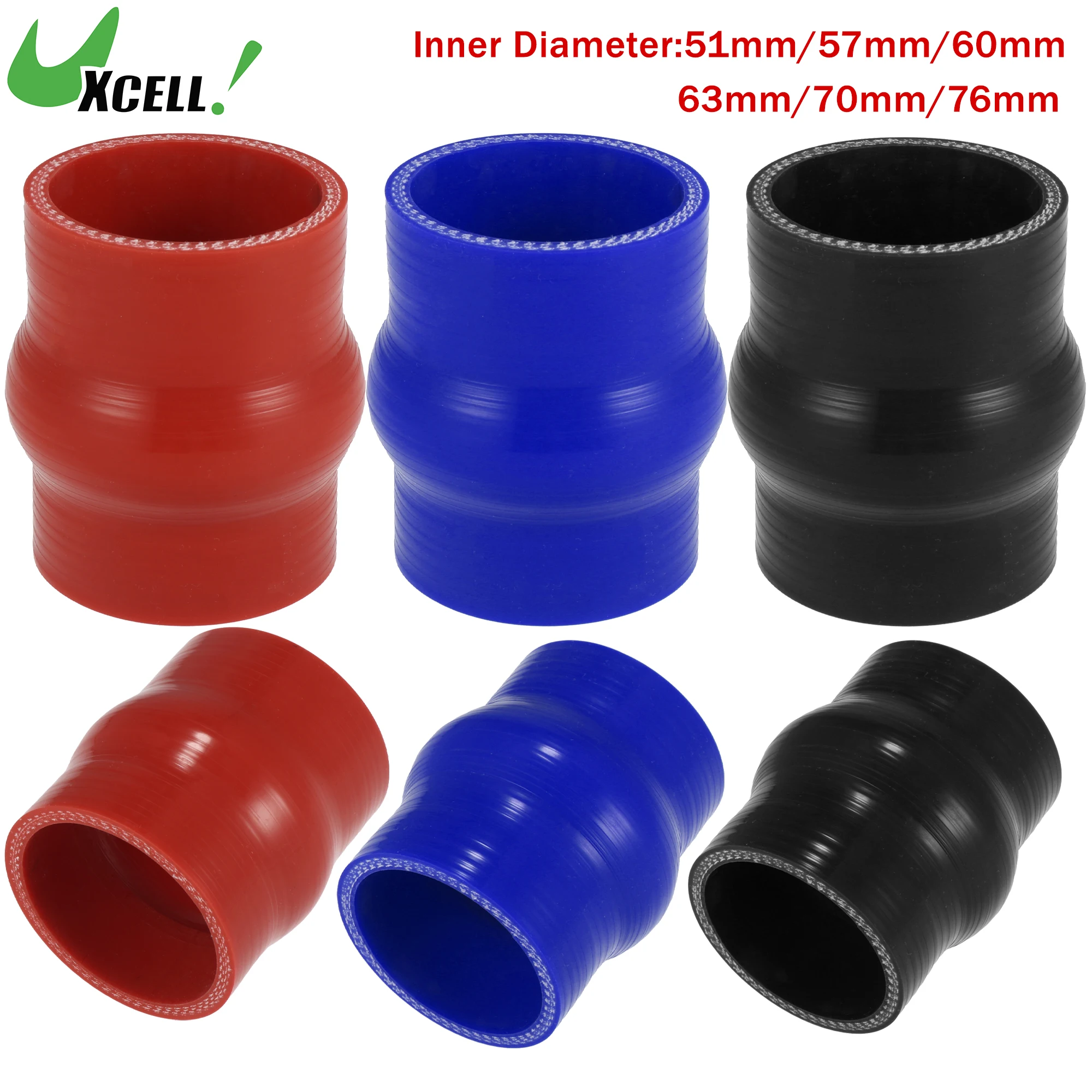 

UXCELL 51mm/57mm/60mm/63mm/70mm/76mm Inner Dia. Straight Silicone Reducer Hose Silicone Hose Coupler Intercooler Tube