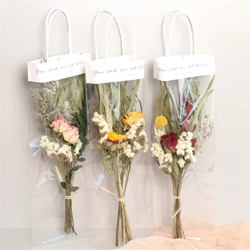 Naturally Dried Flowers Bouquet Gift Bag Forget-Me-Not Rose Daisy Sunflower Birthday Mother's Day Gift Photo Props Home Decor
