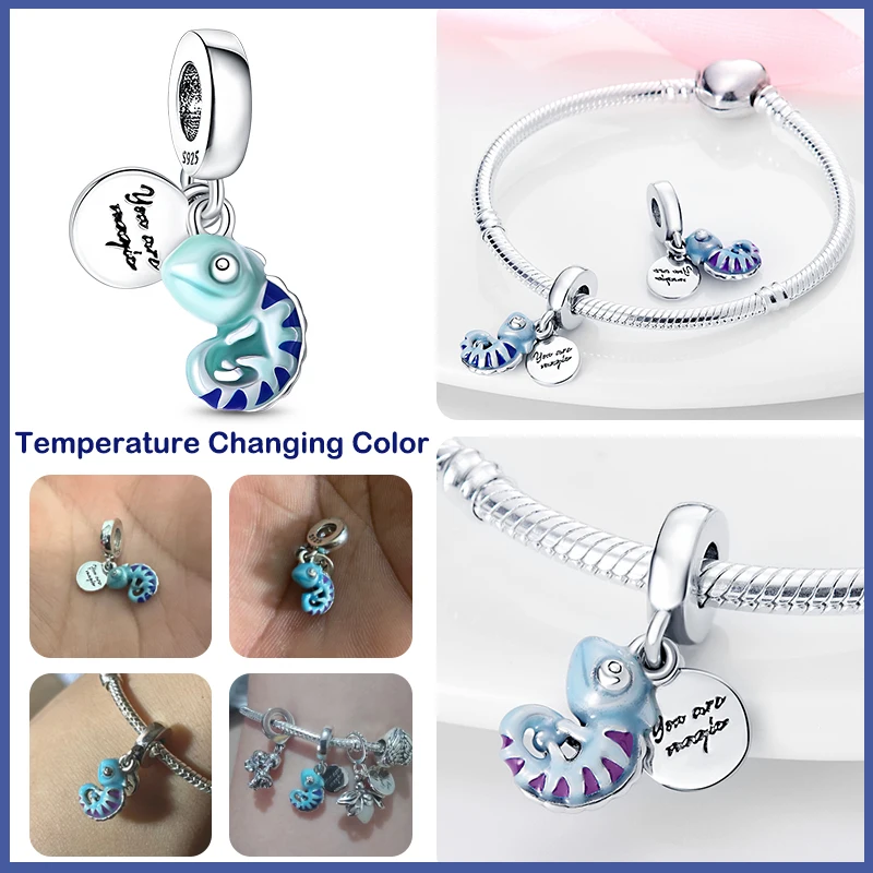 Breloques en argent 925 pour bracelets Pandora, perles caméléon, luciole, papillon, bijoux d'anniversaire, bricolage, original, 925