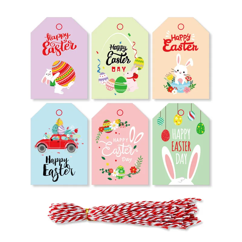 

48pcs Happy Easter Kraft Paper Tags Bunny Rabbit egg Label Easter Party Gift Wrapping Hang Tags Card Easter Decorations for home