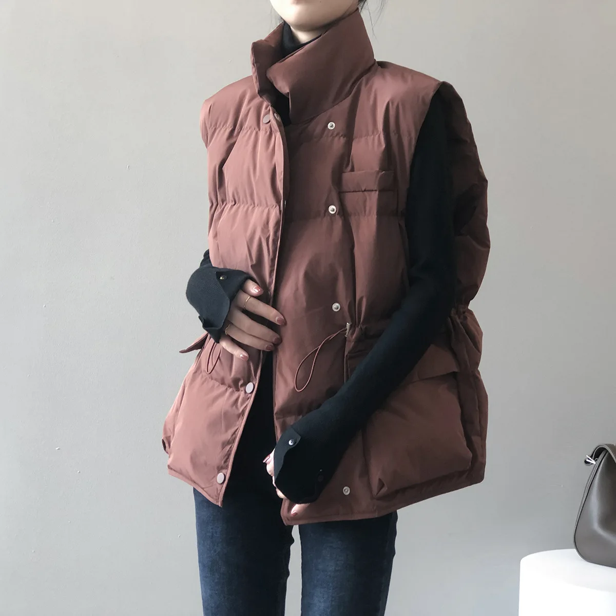 Down Cotton Vest Female 2022 Autumn and Winter New Loose Collar Waist Thickening Undershirt Jacket