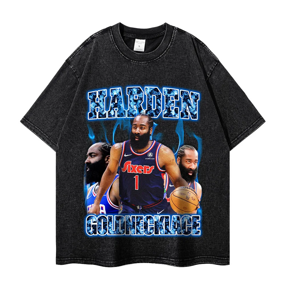 

Fashion Hip-hop With Basketball Star Themed Retro Loose Fitting Short Sleeves