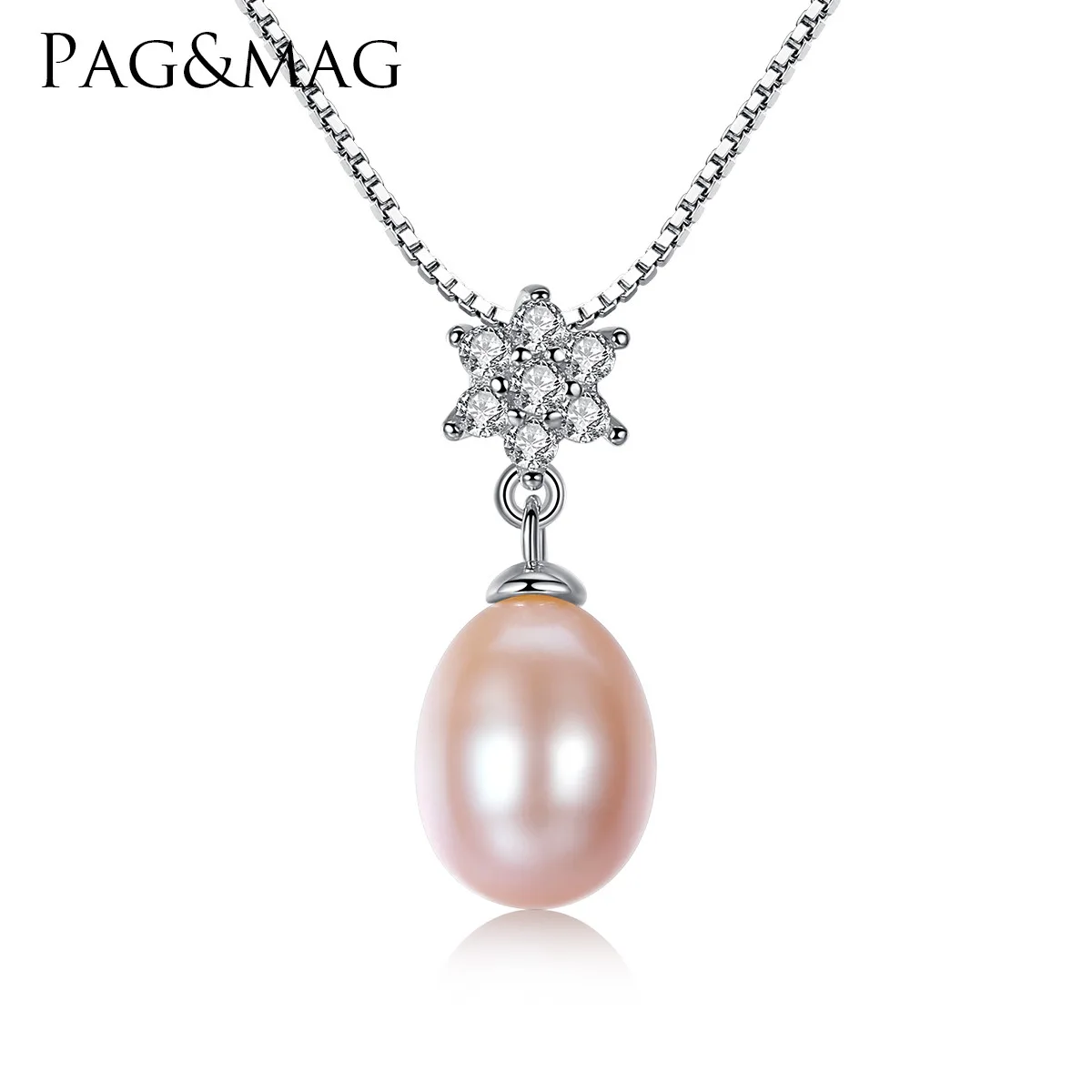 

S925 Sterling Silver Freshwater Pearl Pendant Necklace with AAA Zircon Silver Flower Pendant Silver Necklace