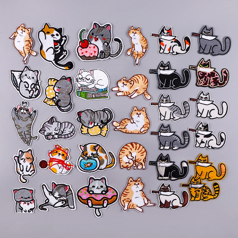 

Cartoon Cat Patch Iron On Patches On Clothes Killer Cat Embroidered Patches For Clothing Stickers DIY Sewing Applique Badges
