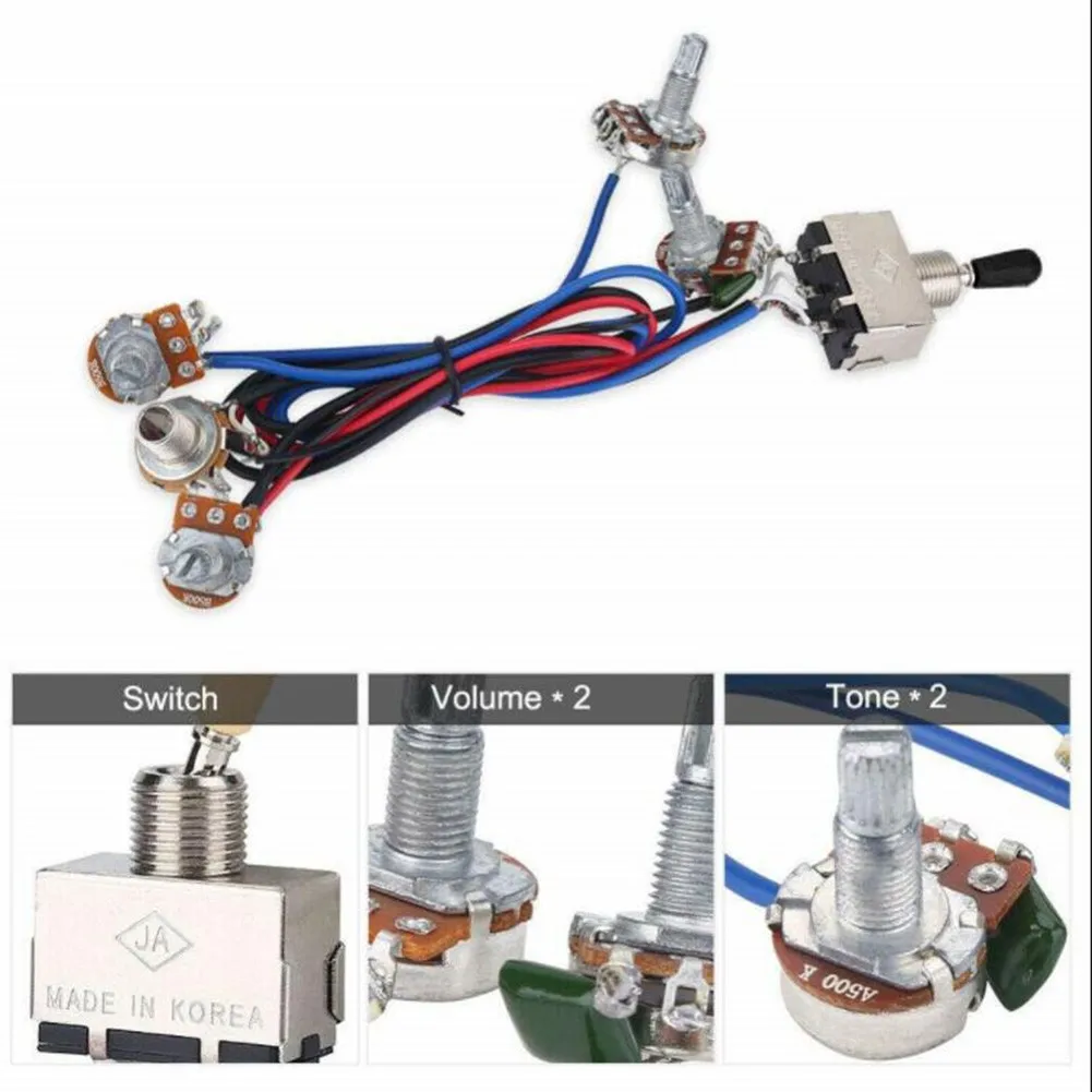 

Комплект проводных жгутов для электрогитары, 3-ходовой переключатель 2V2T 500K, потенциометр подходит для LP гитарного тонального управления