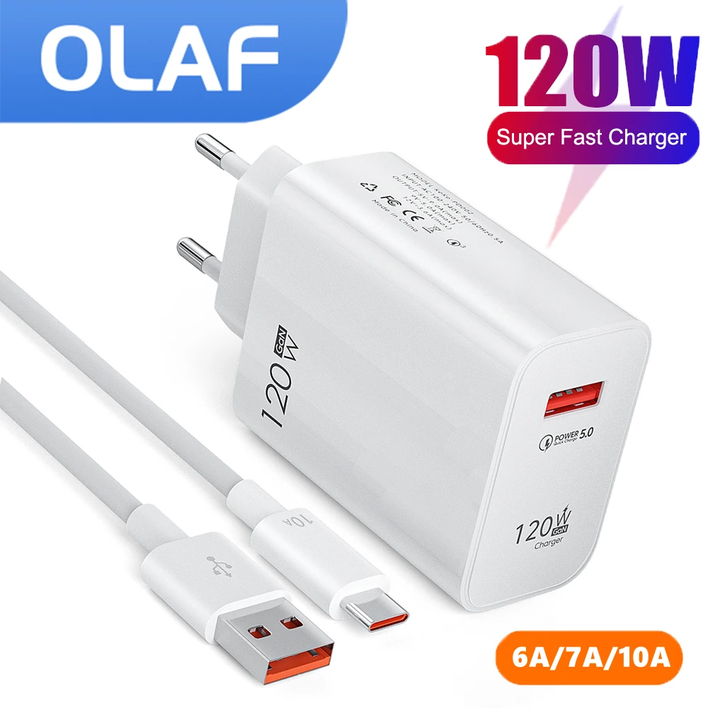 

Olaf 120W Fast Charging USB Charger USB C Cable Type C Charger Adapter Quick Charge 3.0 for Samsung Xiaomi Huawei Phone Chargeur