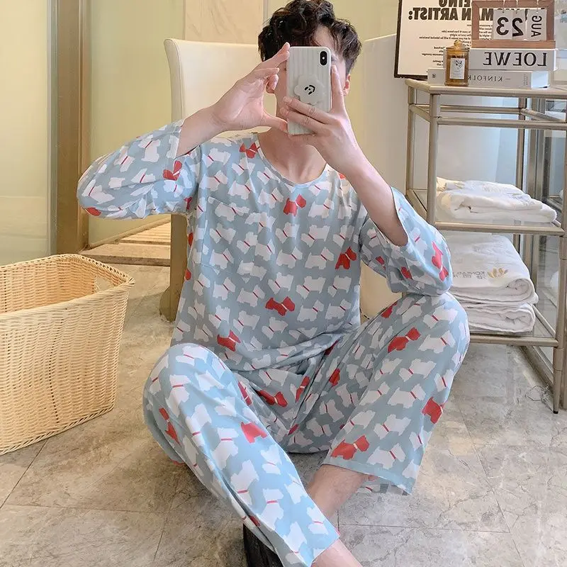 2023 Age season cotton silk lovers pajamas for men and women long sleeve cotton thin summer suit leisurewear loose big yards