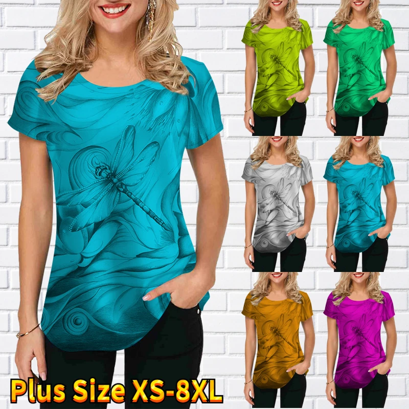 Летняя Повседневная футболка с принтом стрекозы в стиле Харадзюку женская