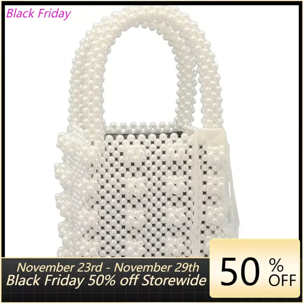 

Womens Beaded Handbags Handmade Weave Crystal Pearl Tote Bags
