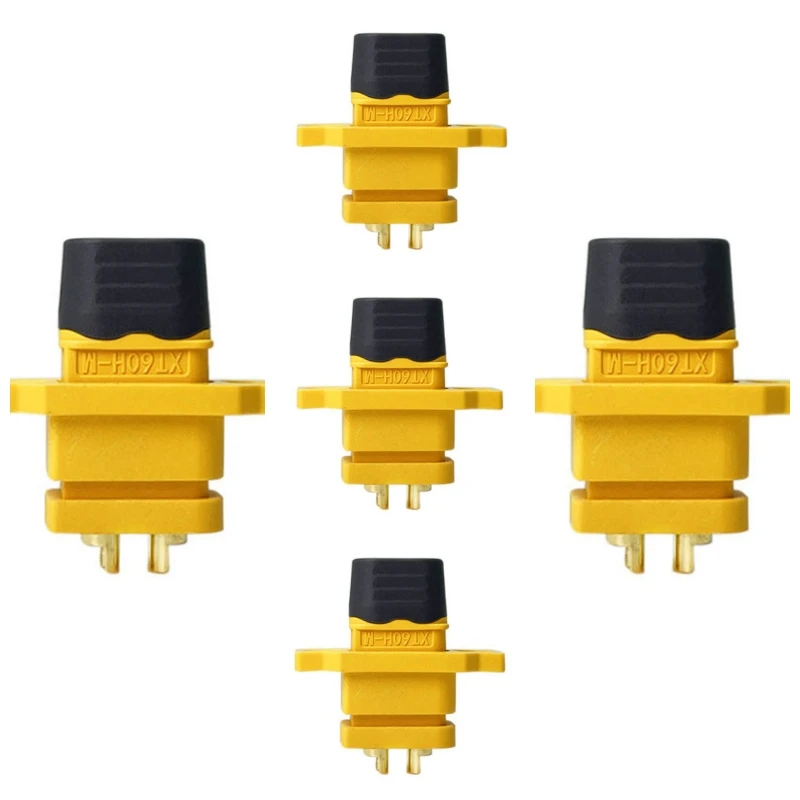 

5 Pairs Yellow Amass XT60H Female Male Plug Connector with M2.5 Holding Screw Hole for Aircraft and Power Battery Gold plated
