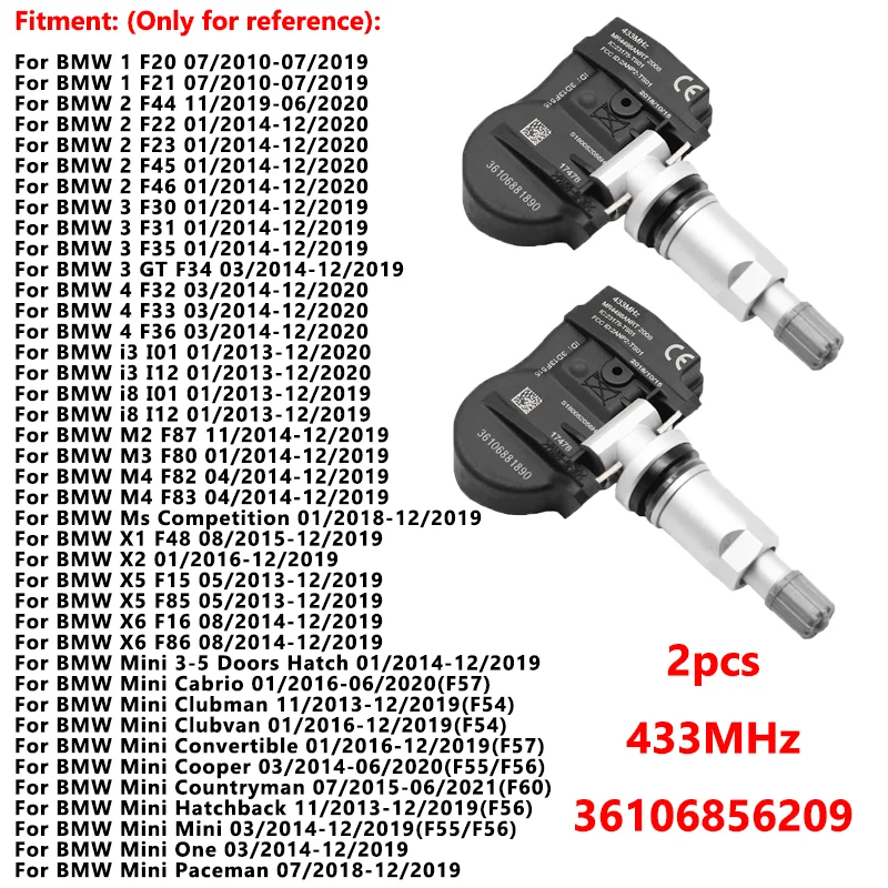

Датчик контроля давления в шинах 6855539 для BMW F20 F21 F22 F23 F30 F31 F32 F33 F34 M2 X1 X2 i3 433 МГц TPMS 36106856209 Mini Cabrio