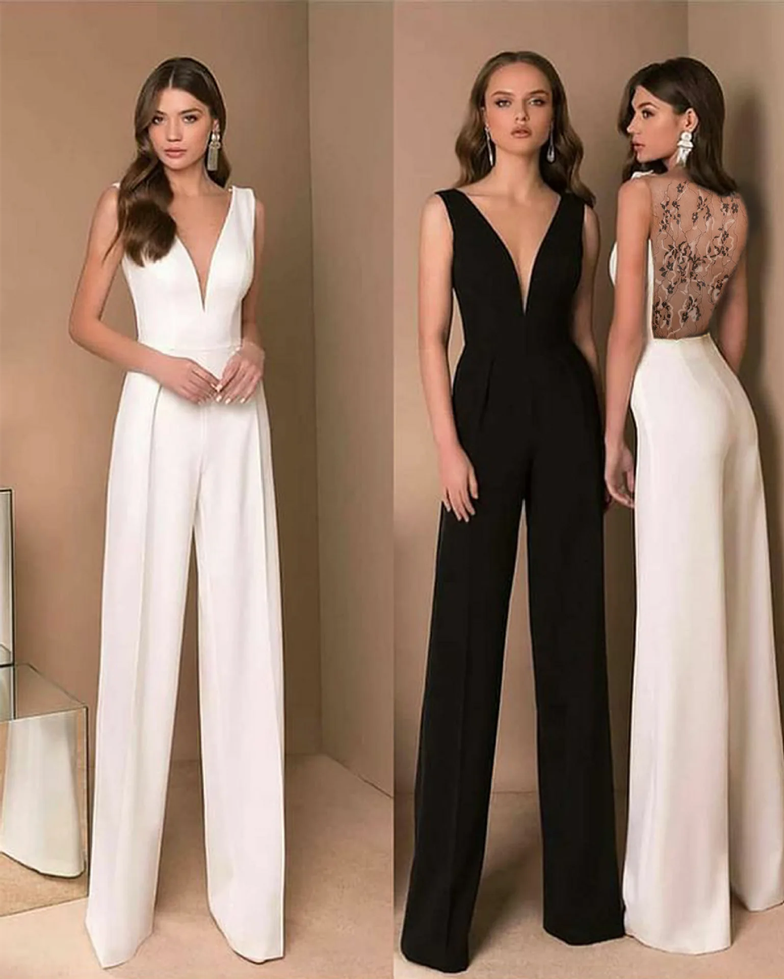 

2022 European and American Summer New Temperament Commuter Midwaist Straight Tube Leisure Slim Sexy Backless Jumpsuit