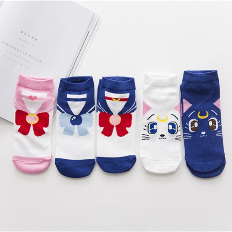 

1 pair Fashion Girls Women's Cotton Socks Anime Sailor cat Ankle Casual Dress Socks Cute Novelty Female Socks