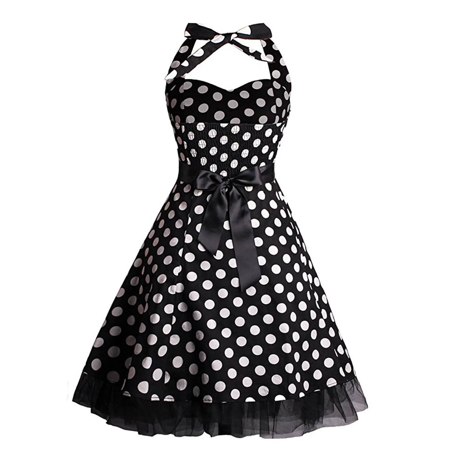 

Women Black White Polka Dot Dress Big Swing Vestidos Retro Robe Casual Prom Rockabilly Party Dress 50s 60s Pinup Vintage Dresses
