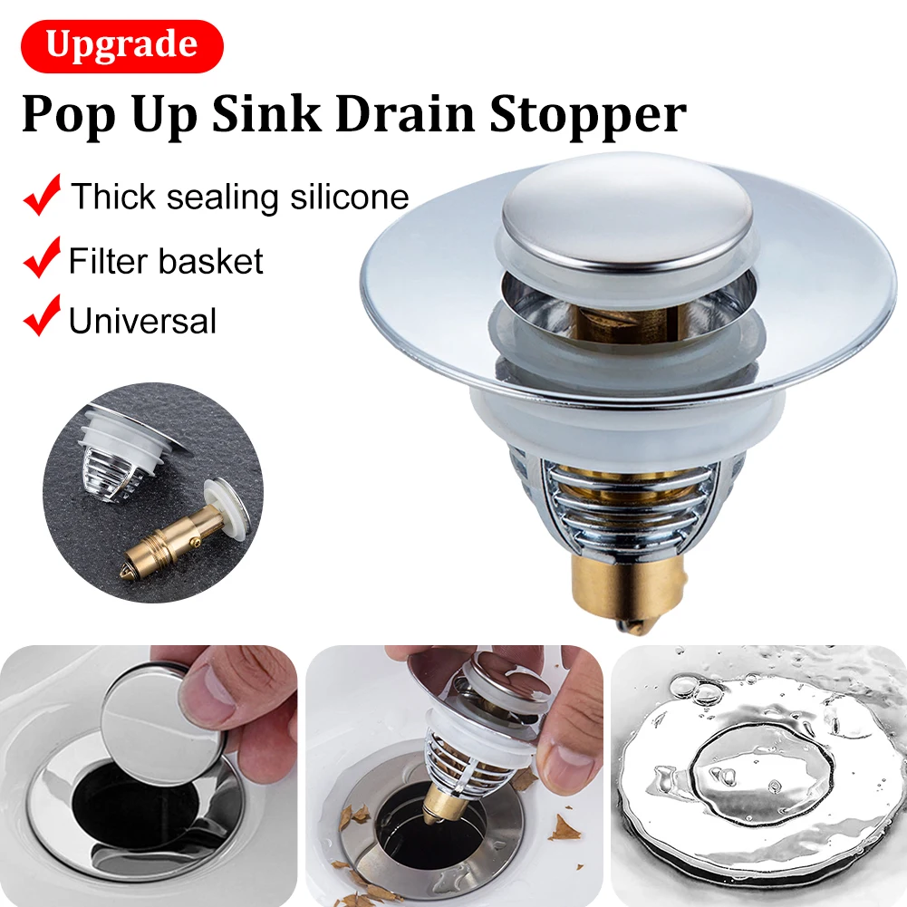 

Bathroom Stainless Steel Basin Pop-Up Bounce Core Sink Stopper Washbasin Drain Filter Hair Catcher Anti-Clogging Sink Strainer