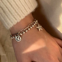 fashion simple letters smile bracelets for women holiday gift retro hip hop silver color chain jewelry accessories wholesale