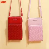fashion weave pattern multifunction mobile phone bag for women clutch bolsas ladies phone purse handbag shoulder crossbody bag