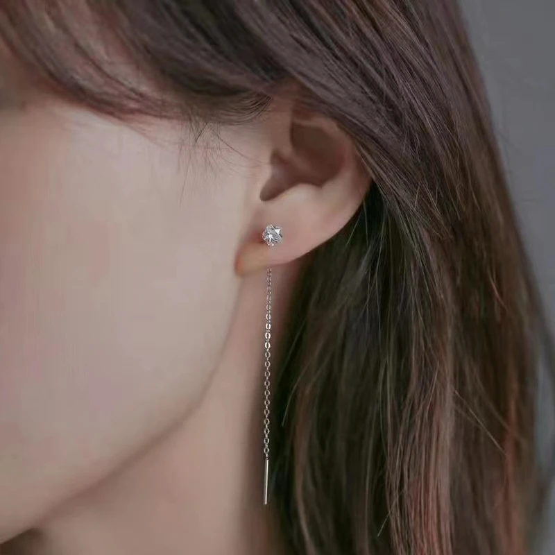 Серебряные минималистичные блестящие серьги-подвески s999 с кисточками из