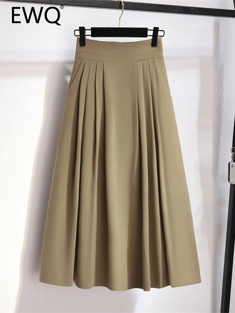 

EWQ High-end Elegant Style Y2K Women's Skirt Pleated Solid Color High Waist A-line Female Chic Skirts Autumn 2023 New 27SN2876