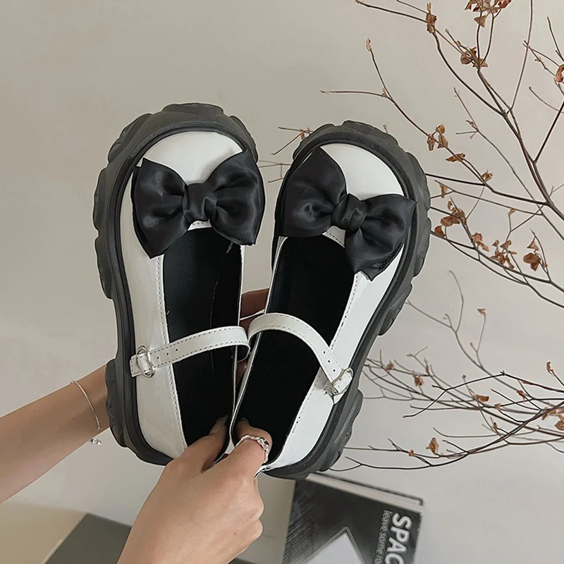 

Женские шлепанцы с бантом-бабочкой, летние туфли из искусственной кожи на средней платформе, Туфли Мэри Джейн на расширяющемся книзу каблук...
