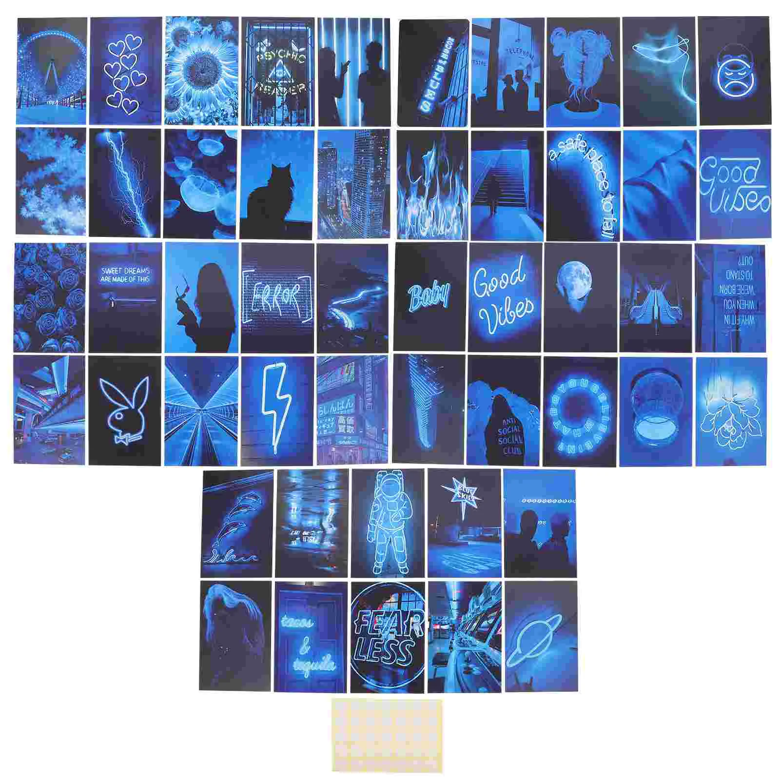 

50 Pcs Blue Neon Aesthetic Picture Neon Blue Photo Collections Home Small Poster