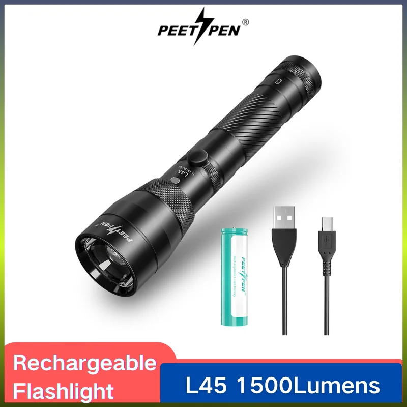 Тактическая вспышка PEETPEN L45 18650 лм зарядка через USB батарея светодиодный