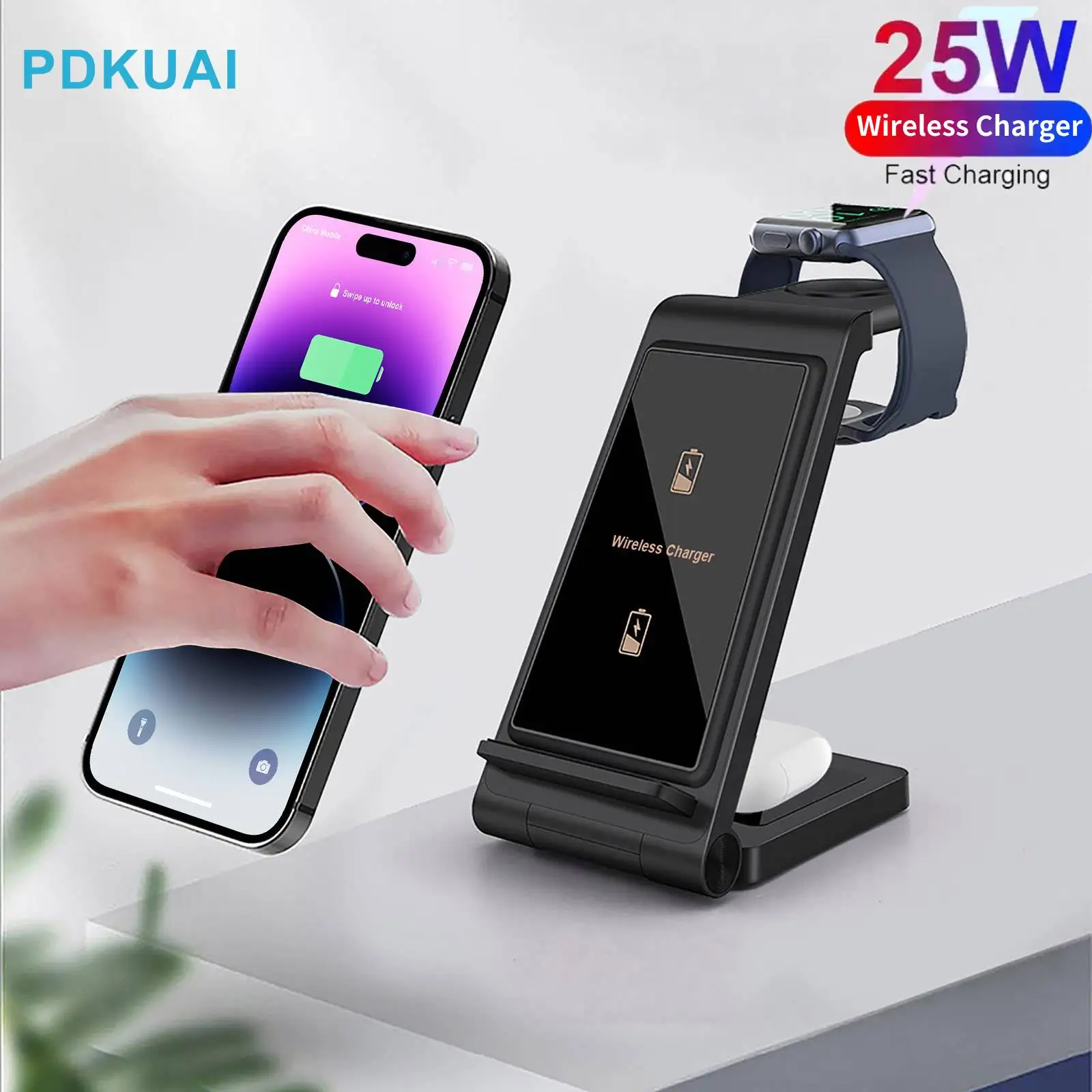 

Беспроводное зарядное устройство 3 в 1, подставка для Apple Watch 8 7 AirPods Pro, док-станция для быстрой зарядки для iPhone 14 13 12 11 XS XR X 8, 25 Вт