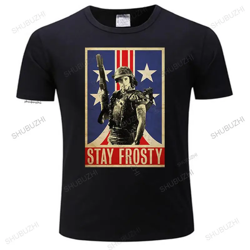

men's summer high quality t shirt Aliens Movie White 80s Film MARINES STAY FROSTY Space Planet Retro Tee unisex fashion t-shirt