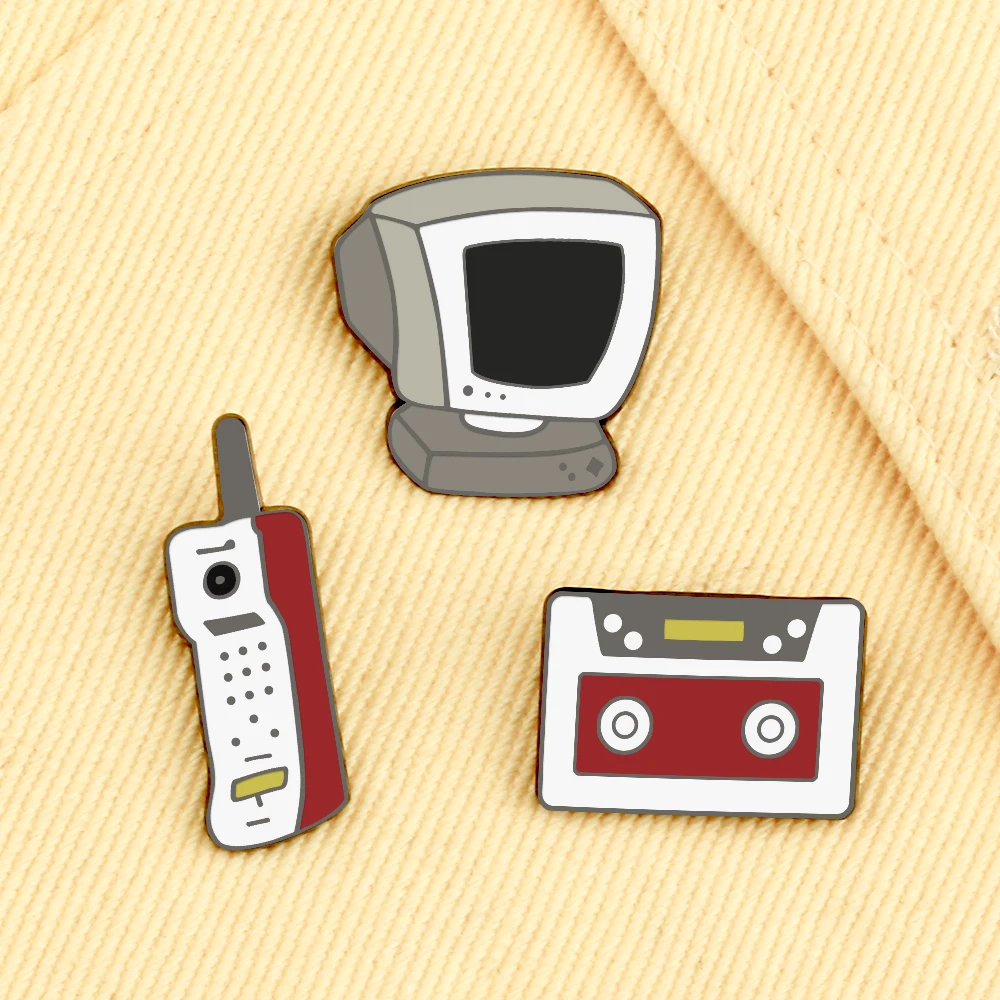 

Старая мода, эмалированные булавки для телефона, для женщин и мужчин, красный, черный цвет, броши, джинсовое пальто, нагрудные значки, ювелирное изделие, подарок другу