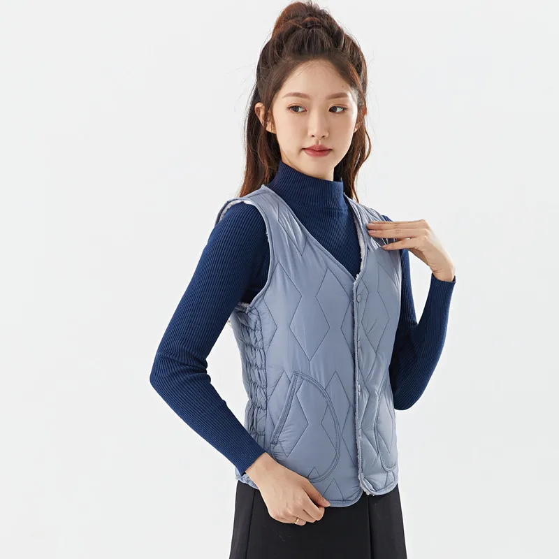 Women's Winter Down Cotton Plus Velvet Warm Waistcoat Pocket Patch Pocket Thick Cotton Vest Women