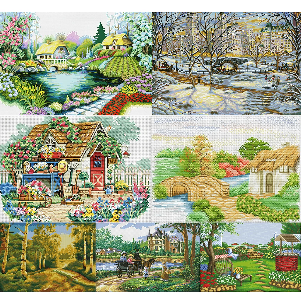 

Наборы для вышивки крестиком, пейзажная нить, 3-жильная, 11CT, печатная ткань, рукоделие