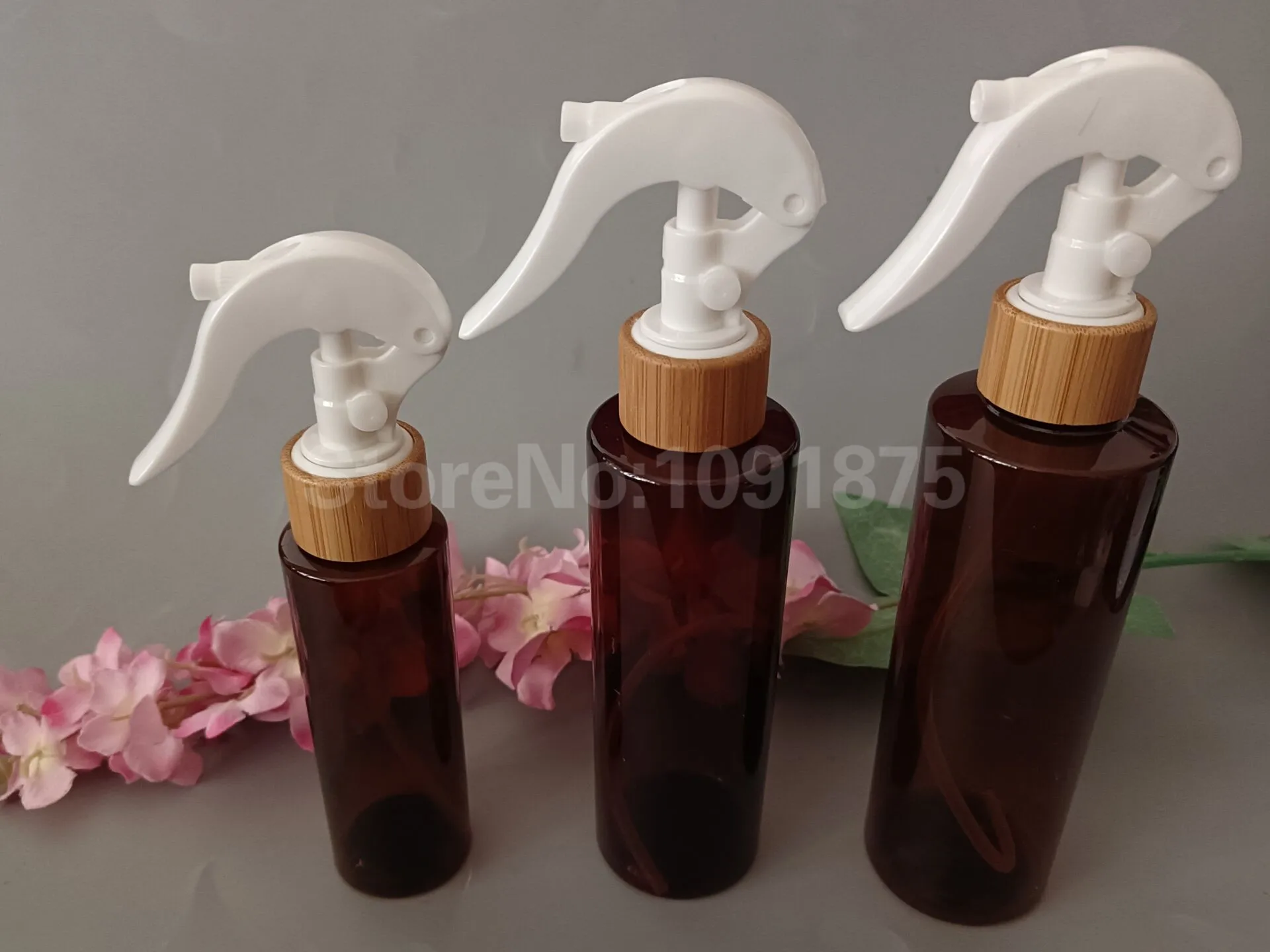 

10pcs 100ml 200ml 250ml 500ml Amber Plastic Bottle White Bamboo Trigger Sprayer Mist Spray Bottle Brown Cosmetic Pet Bottle