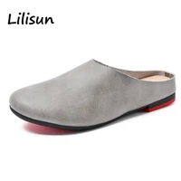 genuine leather mules slippers women comfortable slip on wide slides ladies closed toe spring shoes plus size 43 chaussure femme