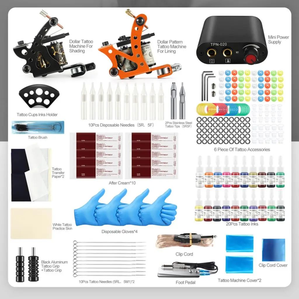 

Tattoo Kit Tattoo Machines Gun With Ink Power Supply Tattoo Grips Body Art Tools Complete Tattoo Set Accessories Supplies
