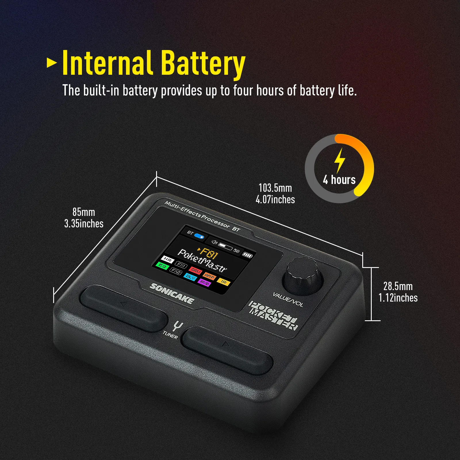 Фото Педаль эффектов SONICAKE Pocket Master Brasil (английская версия) для гитары и бас-гитары, 100+ мультиэффектов, управление через приложение, встроенный аккумулятор №3