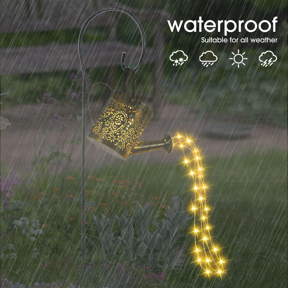 

New Solar Watering Can Light Outdoor Hanging Solar Lantern Hollowed-Out Design Waterproof Solar Firefly Light Solar Powered