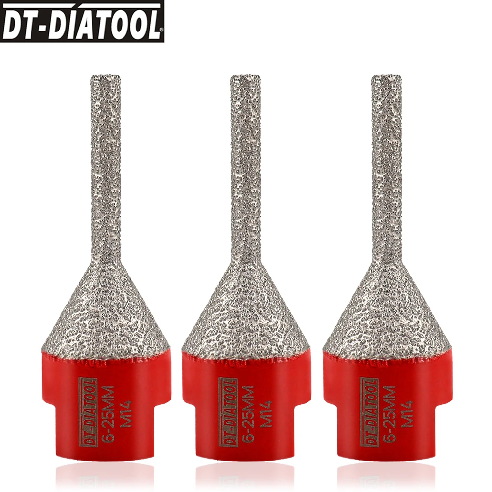 

DT-DIATOOL 3pcs 6mmx25mm Diamond Finger Bit Cone Chamfer Milling Porcelain Tile Marble M14 Angle Grinder Enlarge Holes Shaping