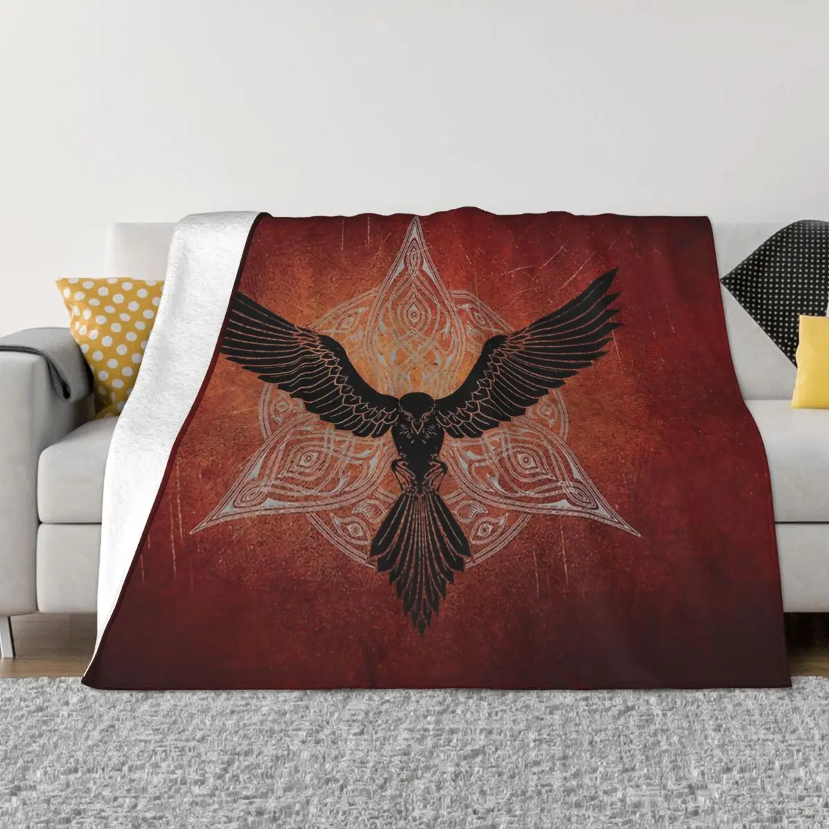 

Viking A Helmet With Horns or Wings Black Raven Portable Warm Throw Blankets for Bedding Travel