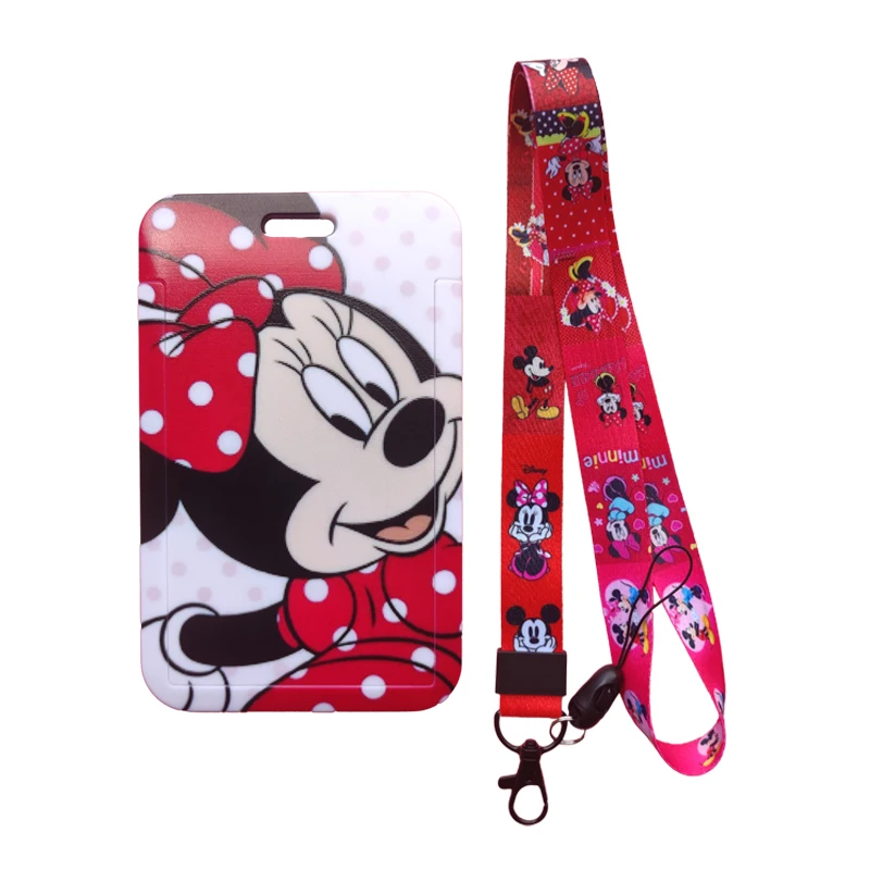 

Disney Mickey Minnie Wholesale Plastic Anime ID Card Holder Cool Fashion Badge Sliding Work Name Tag Bus Lanyard Cards Holders