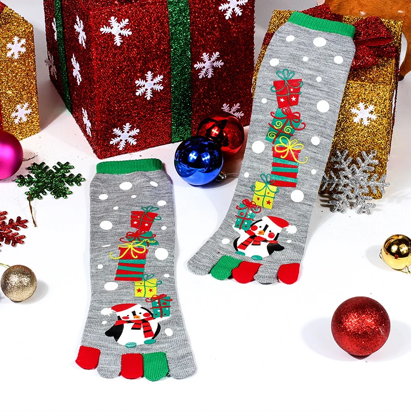 

Women Cartoon Printed Christmas Five-Toe Socks Winter Warm Split-Toe Socks Mid Tube Dance Sports Five-Finger Socks Cute Fashion