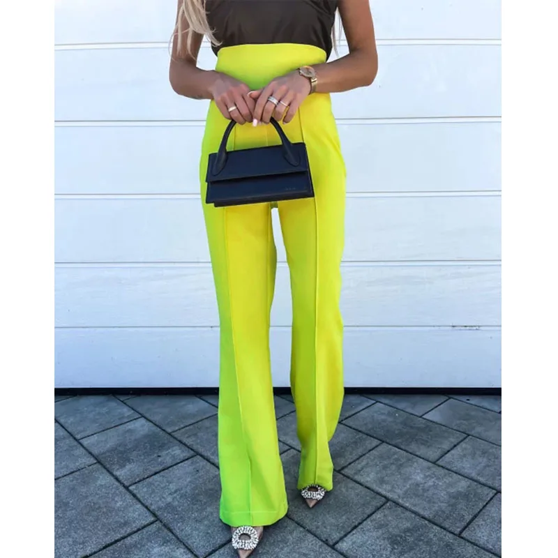 

2022 Europe America Autumn Female Casual Pants Women Fashion Flare Pants Women High Waist Rose Red Trousers Pantalon Femme 23926