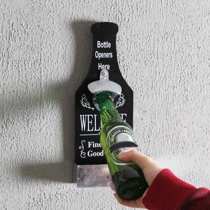 

Креативная деревянная настенная открывалка для пивных бутылок, винтажный стиль, кухонная открывалка для бутылок для вина, бара, дома