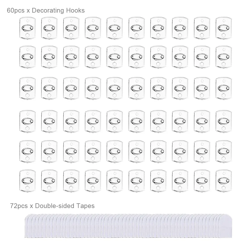 

60pcs Multifunctional For String Light Home Office Removable Lightweight Hanging Clip Mini Clear Decorating Hook Adhesive