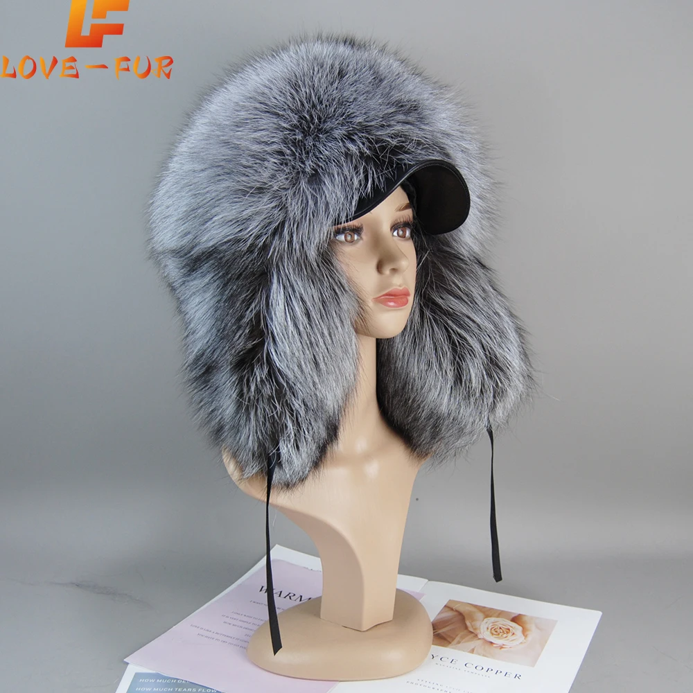 2023 Ladies Warm Fashion Caps Winter Women Fur Hat Real Genuine Natural Fox Fur Hats Headgear Russian Outdoor Girls Beanies Cap