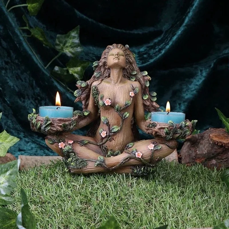 

Balance Of Nature Tree Goddess Candle Holder, Resin Female Tree Spirit Elf Candle Holder, Home Decorations - No Candles