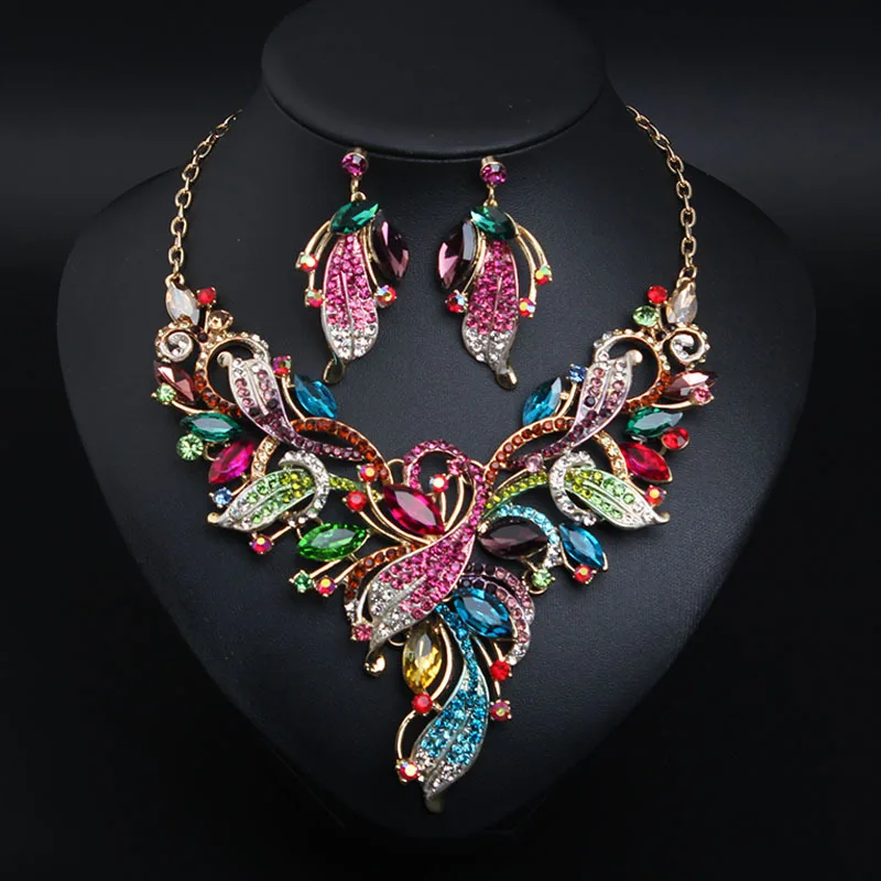 

Sangnuo Luxury Crystal Bridal Jewelry Sets for Women African Dubai Wedding Engagaement Necklace Earrings Set Statement Jewellry